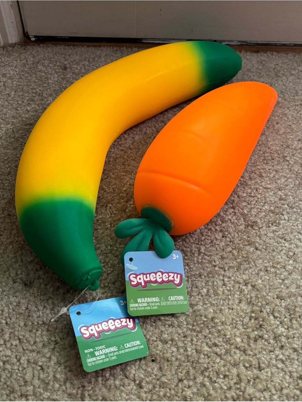 Sunny Days Squeeze Jumbo *VIRAL* Squishys bundle of a banana & carrot